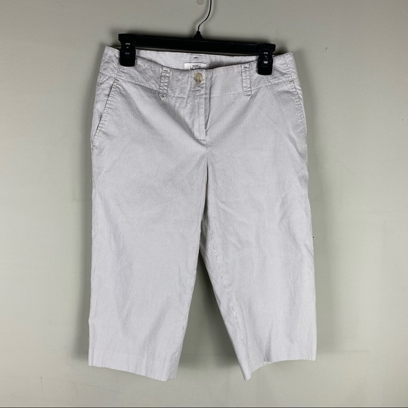 Ann Taylor LOGT Marisa Pin Stripe Short Capri Bermuda Shorts Pants Summer Size 4 - Picture 1 of 4